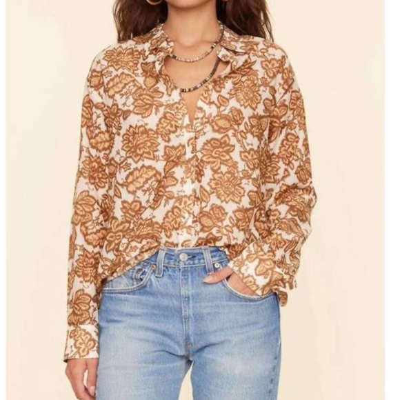 XiRENA Floral Print Button Down Blouse Size S